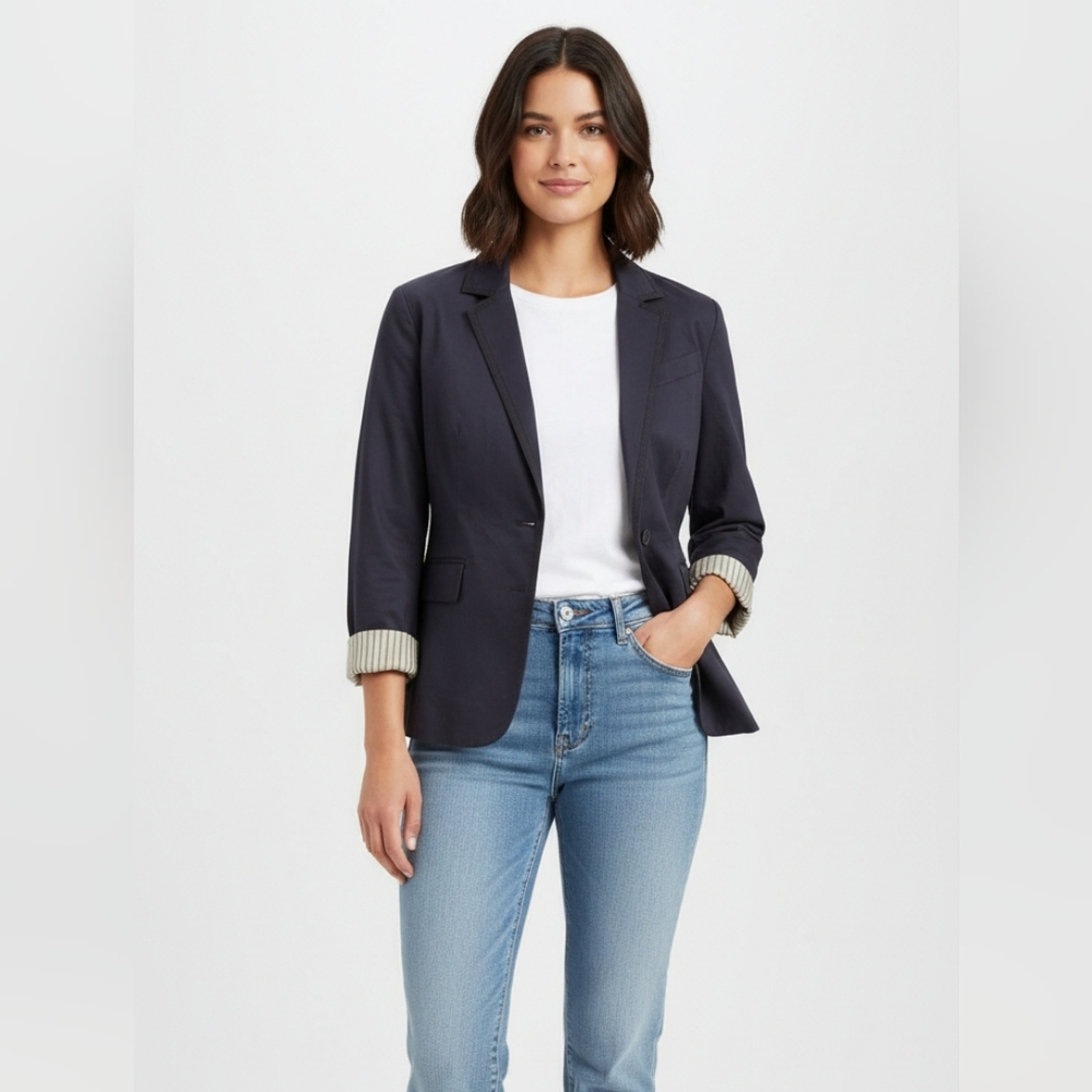 American Eagle Navy Pinstripe Preppy Business Casual Blazer Size Medium